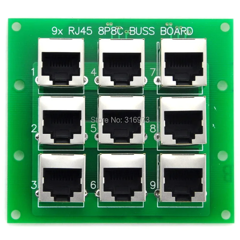 RJ45 8P8C Jack 9-Way плата шины, разъем