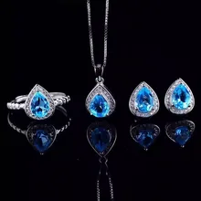 Отличающаяся хорошей устойчивостью Природный Голубой топаз s925 стерлингового серебра Модные Изящные комплекты украшений для женщин вечерние природным драгоценным камнем, кольцо для ключей, брелок
