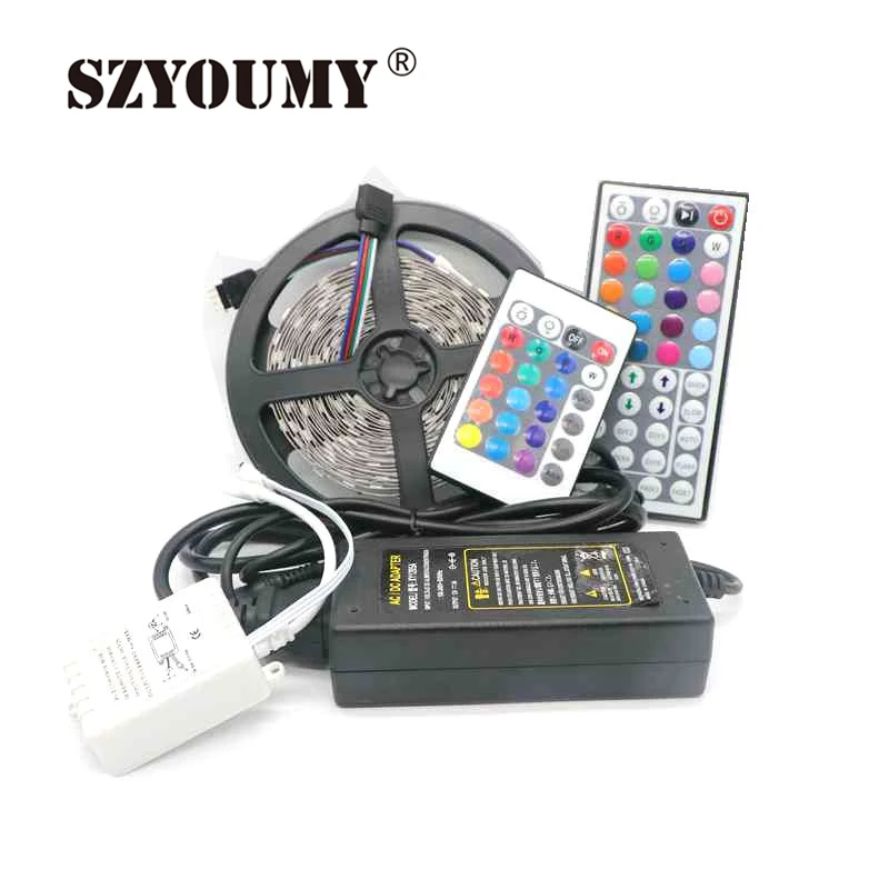 

SZYOUMY 5M 5050 RGB 150Leds SMD Flexible Light Strip Non Wateproof IP20+ 24 44 key IR Remote DC12V+12V 3A Power Adapter