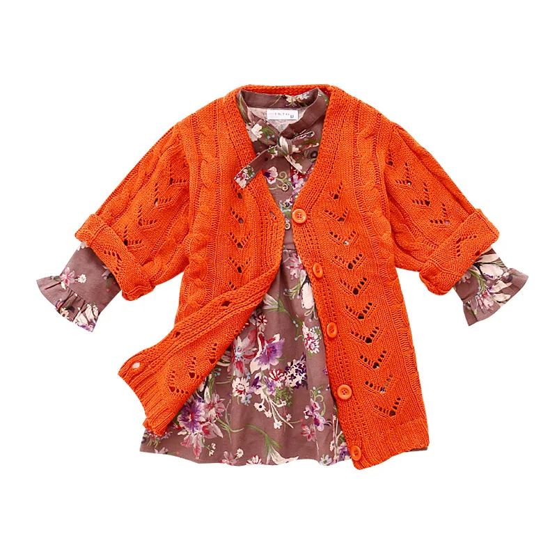 Осень Ретро корейский вязаный кардиган свитер пальто цветной Пронзенный цветочный платье
