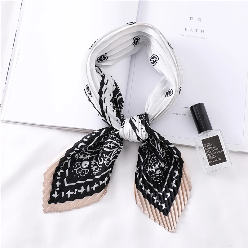

Women Crinkle Scarf Square Silk Neck Scarves for Ladies Designer Satin Pleated Scarfs Girl Head Band