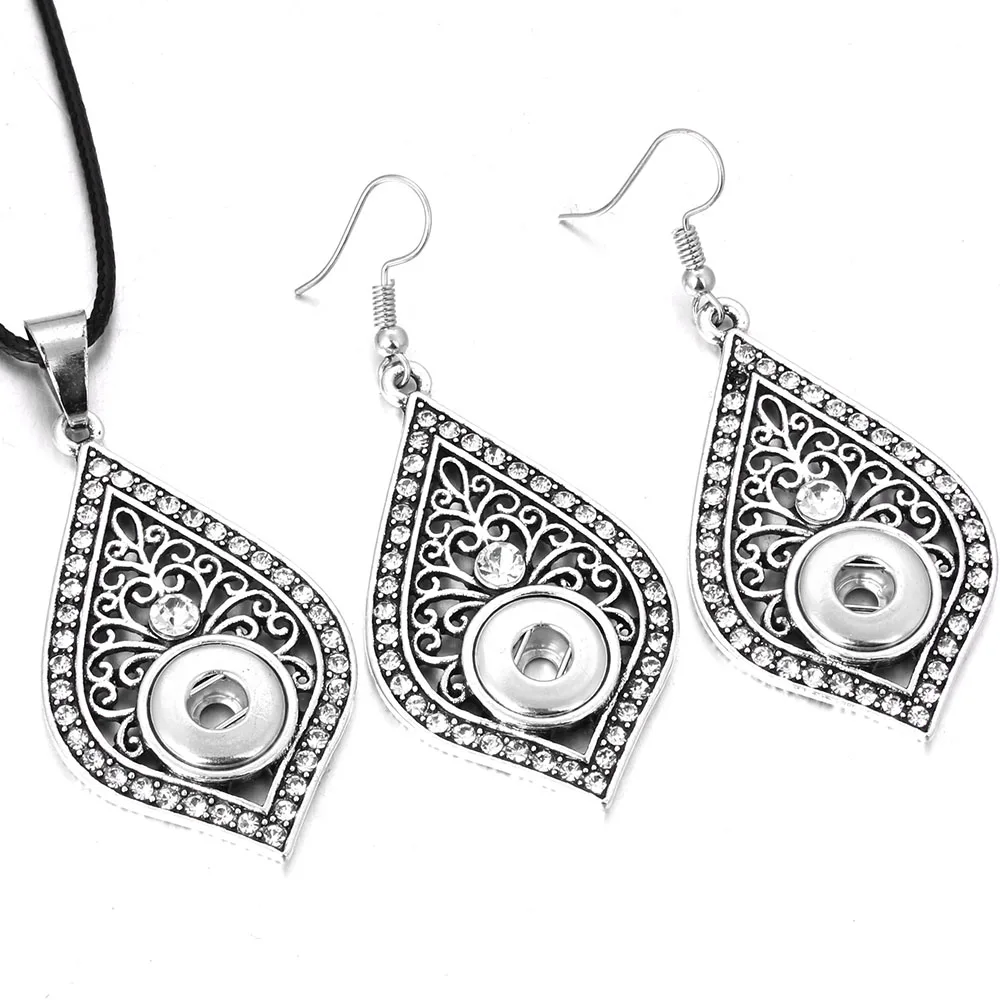 

2018 New Snap Jewelry Set Vintage Mini 12mm Snap Button Necklace & 12mm Snap Earrings for Women Girls Gifts Buttons Jewelry