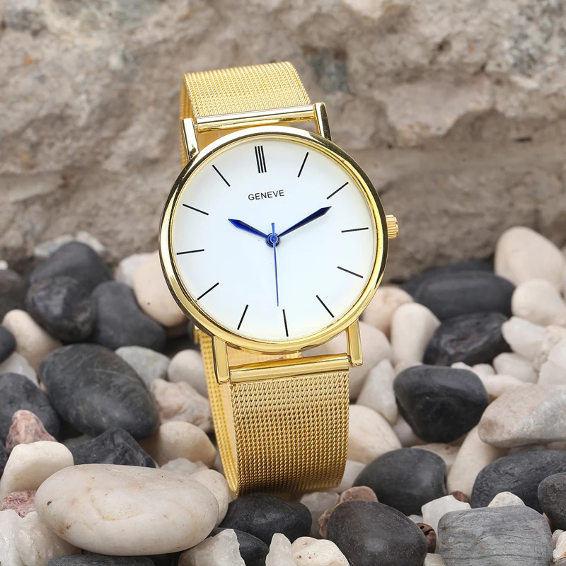 2016 New Famous Brand Gold Geneve Women s Fashion font b Watch b font Stainless Steel