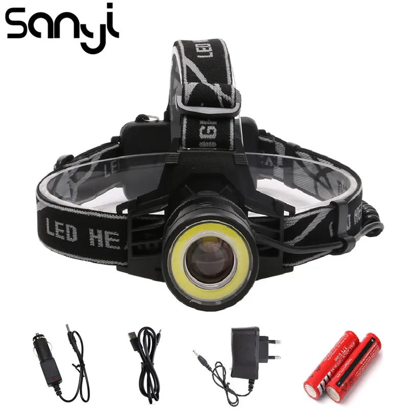 SANYI супер яркий светодиодный налобный фонарь с 4 режимами масштабируемый XM L T6 + COB