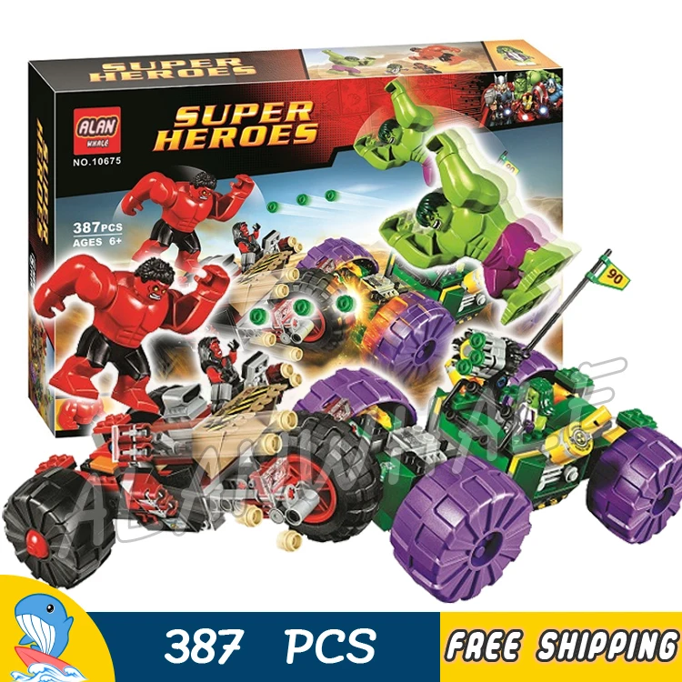 

387pcs Super heroes Avengers Hulk vs. Red Hulk Team Vehicle Cars Road Off 10675 Figure Building Blocks Toys Compatible With Lego