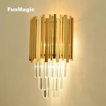 

Post-modern Luxury Golden Wall Lamp Bedside Crystal Light Living Room Sconces Front Mirror Light Corridor Wall Mounted Lighting