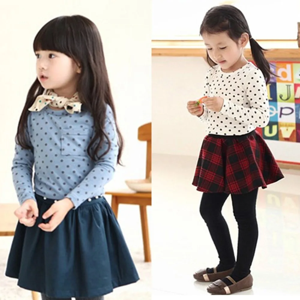 От 2 до 7 лет модная детская одежда в Корейском стиле футболка в горошек с длинными рукавами для девочек футболки