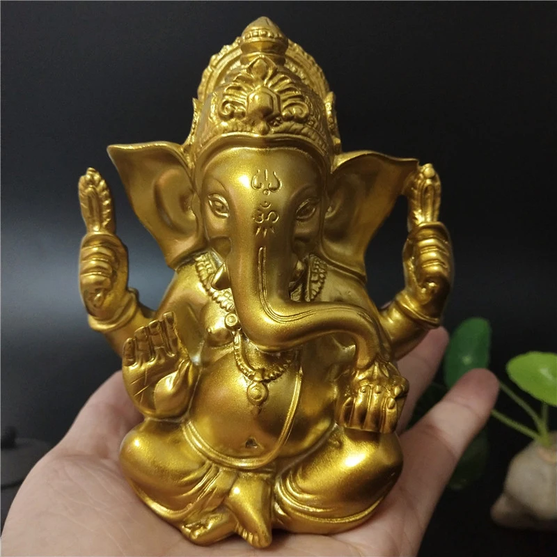 Золотая Статуя Будды Ганеши, индийская скульптура, слон, бог Ганеш, домашний декор, статуи Будды, украшение для дома, офиса, сада