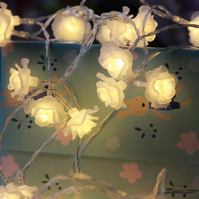 3M 24led String lights 3pcs AA Battery Operated Rose Flower Fairy