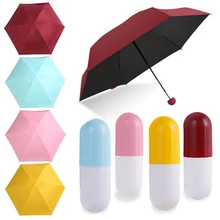 Mini Umbrella Rain Women Parasol Sunscreen Rainproof Capsule Umbrella 5 Folding Anti-Uv Windproof Portable Pocket Umbrella