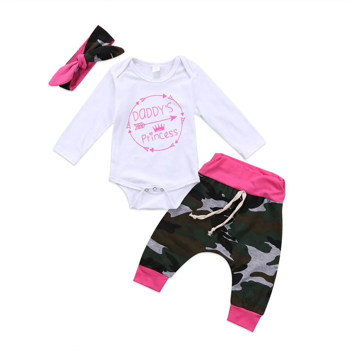 3Pcs Baby Girl Camouflage Clothes set Newborn Daddys Jumpsuit Romper