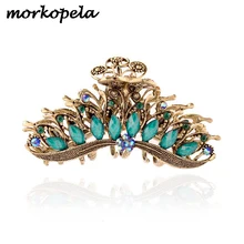 Morkopela Big Metal Hair Claw Crab Vintage Rhinestone Hair Clip Accessories Retro Flower Hair Claws For Women Banquest Jewelry