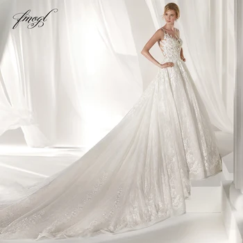 

Fmogl Sexy Illusion Tank Lace Vintage Wedding Dresses 2019 Luxury Appliques Beaded Court Train A Line Bridal Gowns Plus Size