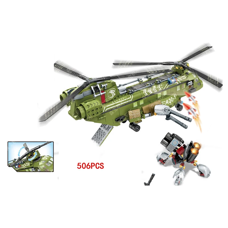 

Modern military black gold CH47 special forces Infiltration operations building block army figures Heavy duty helicopter toys