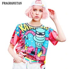 Женская весенне-летняя футболка с круглым вырезом и коротким рукавом, женские модные милые футболки с мультяшным принтом, высокое качество, свободный женский топ JQ718