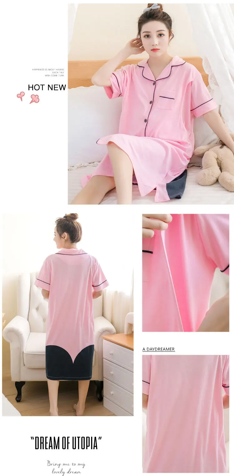 Cotton Maternity Sleepwear Pregnant Women Pajamas Nursing Breast Dress Lactation Clothing For Feeding Nursing Clothes Nightgown (7)