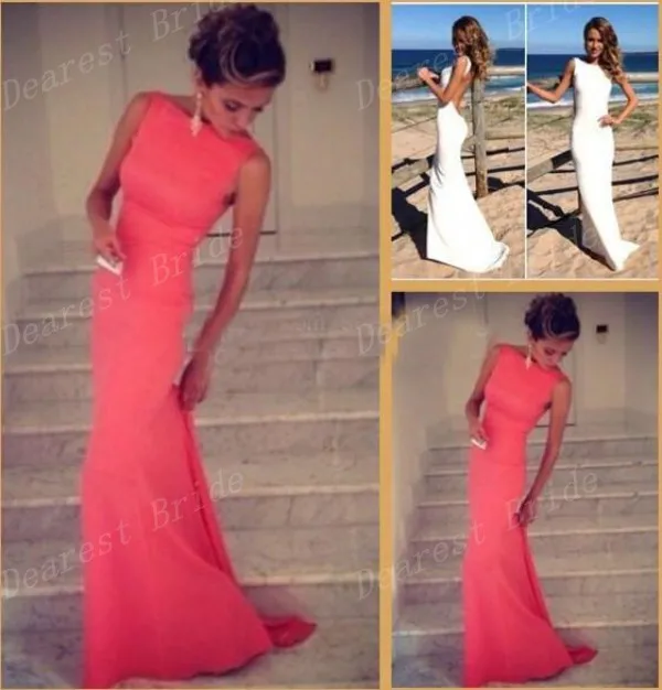 2014 Coral Mermaid Prom Dresses Vintage Bateau High Neck