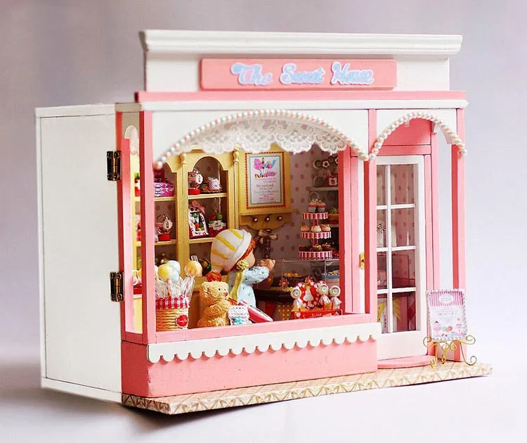 DIY Kid doll house miniature furniture candy stores, wooden toy house