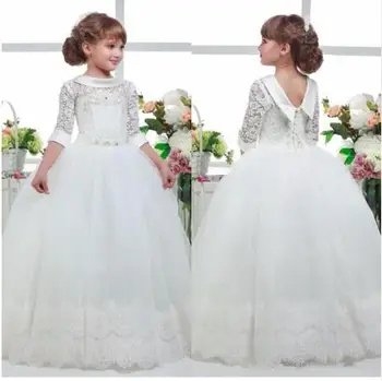 

White First Communion Dresses for Girls Kids Graduation Dresses Flower Girl Dress Kids Size 2 3 4 6 8 10 12 14 16Years