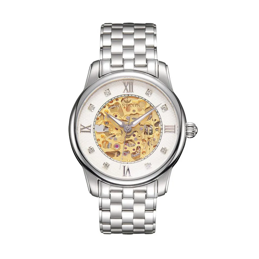 

New Luxury Men's Stainless Steel Mechanical Hollow out all Watch Gold Movement Male Men's Watches relogio masculino Bracelet A65