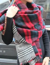 ZA Winter Brand Women s Cashmere Scarf Plaid Oversized double faced plaid Multifunction Thicken Warm cape