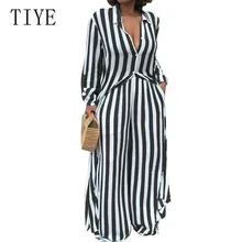 TIYE Sexy Turn-down Long Sleeve Striped Two Pieces Sets Wide Leg Jumpsuits Women Casual Go Out Loose Black Playsuits Rompers TIYE Sexy Turn-down Long Sleeve Striped Two Pieces Sets Wide Leg Jumpsuits Women Casual Go Out Loose Black Playsuits Rompers