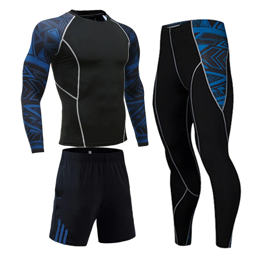 

Gym Sport suit Men's full suit tracksuit Compression tights Fitness MMA Quick dry Running t shirt leggings track suit rashgard