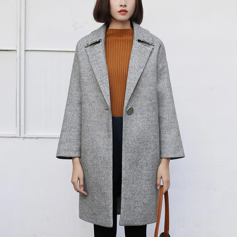 Yichaoyiliang Winter Long Thick Woollen Coat for Women Preppy Style Female Black Overcoat Plus Size