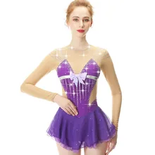 Фиолетовые юбки для конькобежцев с длинными рукавами, украшенные кристаллами и бриллиантами