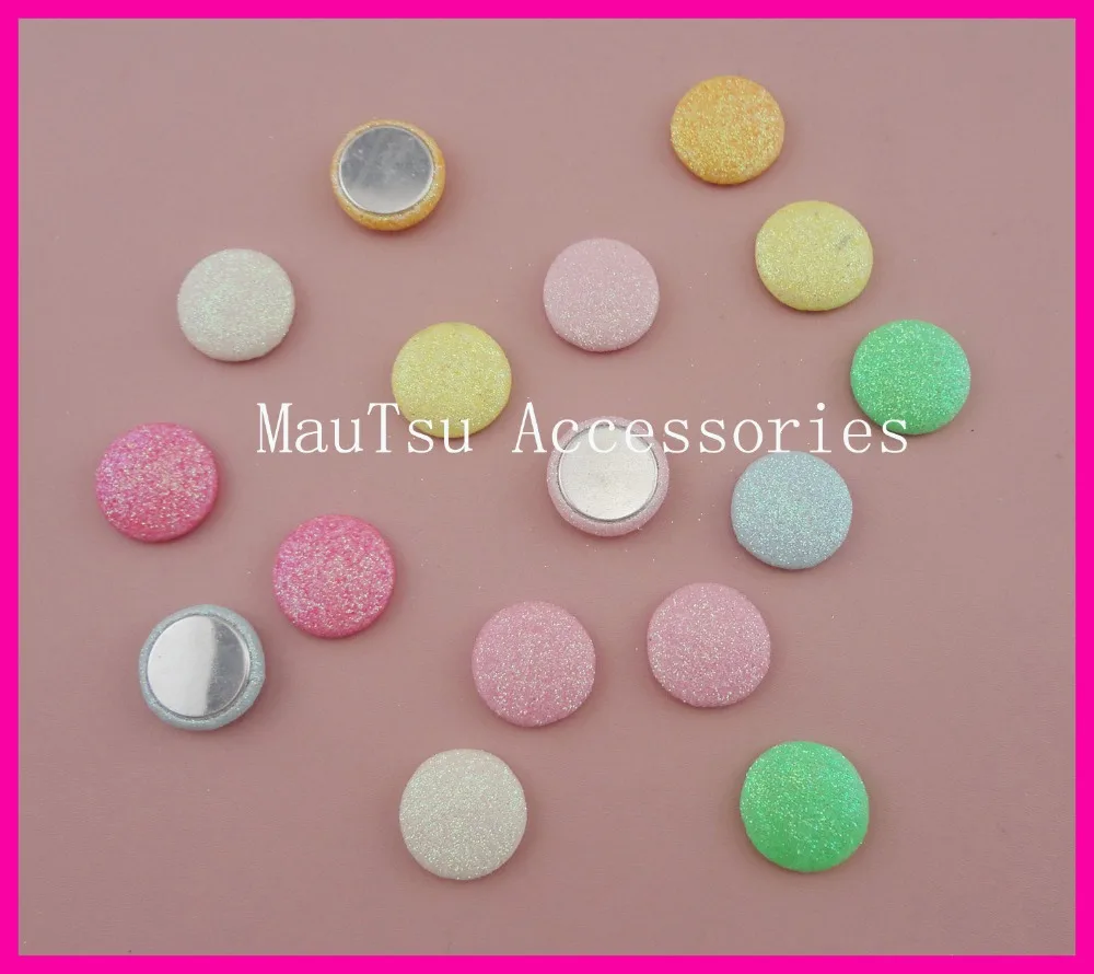 

50PCS Pastel Colors Sweet 20mm Round Glitter Covered Button Beads with flat back as jewelry ornament Bling Bling buttons
