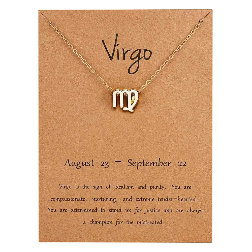 Rinhoo 12 Constellation Necklace Zodiac Sign necklace with Card Pendant Necklace charm Message Card Birthday Gift for Women Girl - Окраска металла: gold Virgo