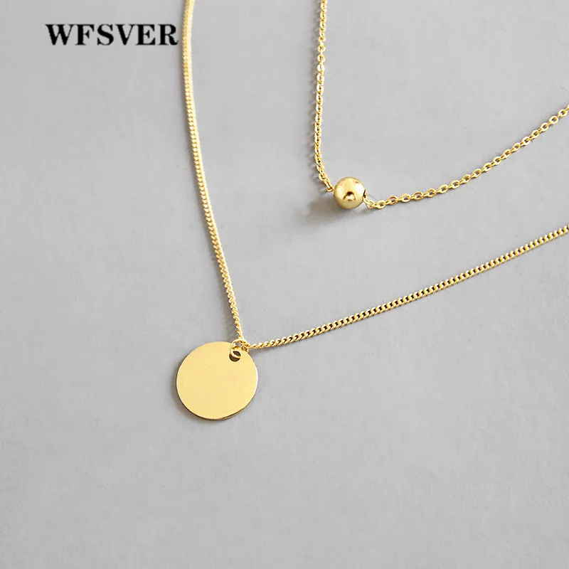 

WFSVER korea style 925 sterling silver gold/silver color round shape pendant necklace for women fashion necklace jewelry gift