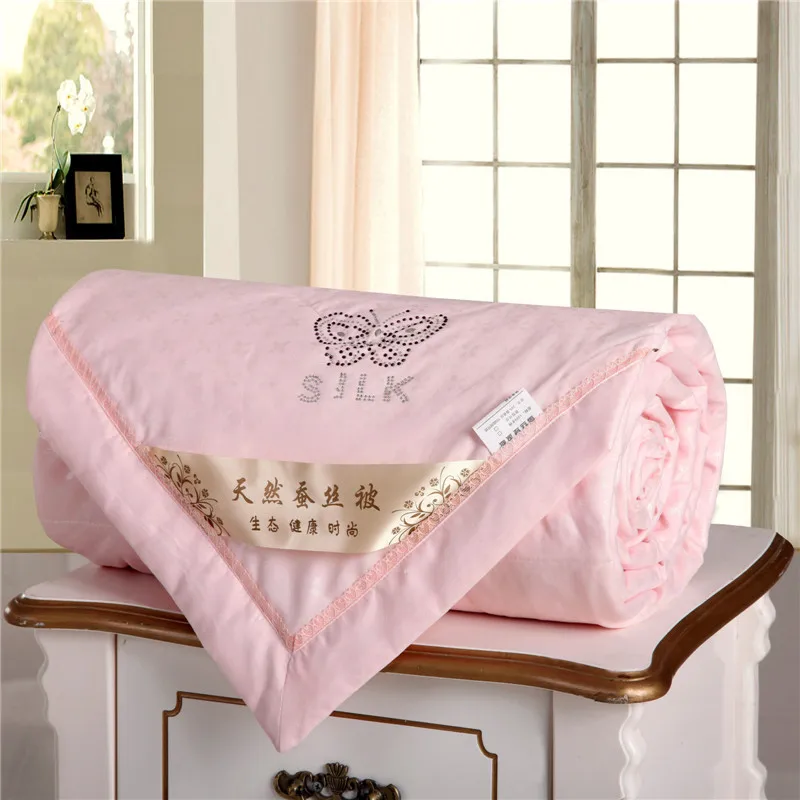 

Summer air conditioning silk quilt for children 100x150cm Pink&white color with lace and butterfly Grade A