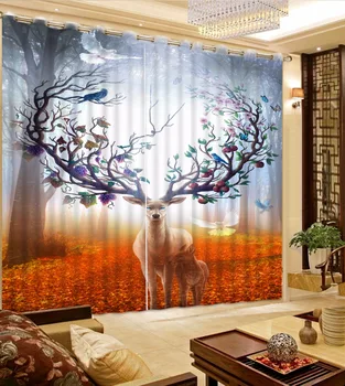 

3D Curtain Photo Customize Size Anime Deer Golden Road Woods Curtains For Bedroom Curtains For Living Room window curtain string