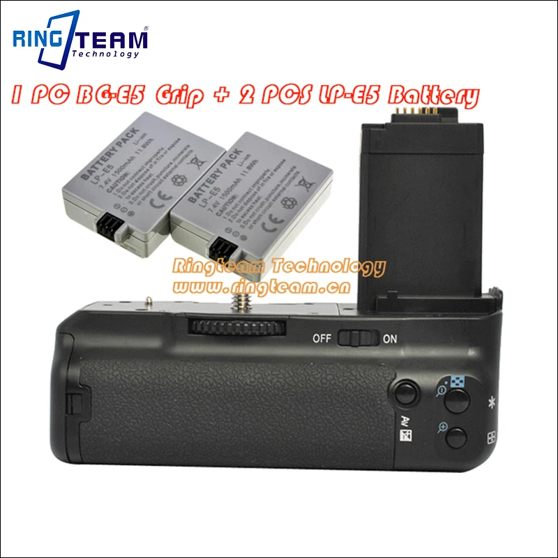 1x Camera Grip BG E5 + 2x LP E5 Battery Pack for Canon EOS Rebel XSi XS