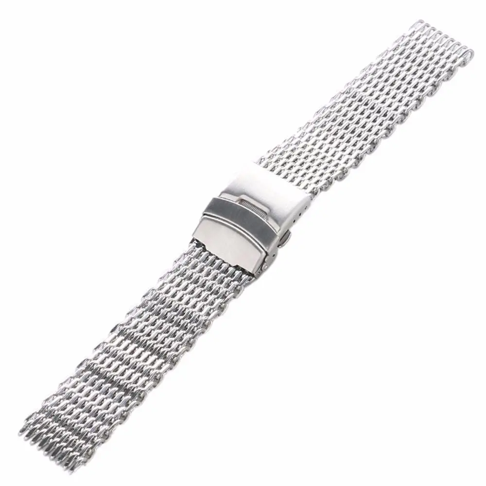 18mm,20mm,22mm,24mm Original Luxury Brand strap Link Double Clasp Silver Bracelet Wrist Band Stainless Steel Mesh WatchBand