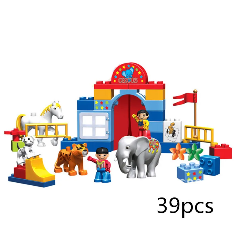 Diy большой размер цирковые животные шоу строительные блоки классические обучающие игрушки для детей Кирпичи совместимы с L бренд Duploe