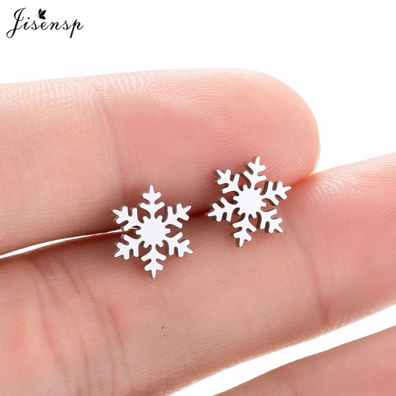 

Jisensp Stainless Steel Cute Snowflake Stud Earrings for Women Birthday Christmas Gift Flower Earrings Jewelry Gift pendientes