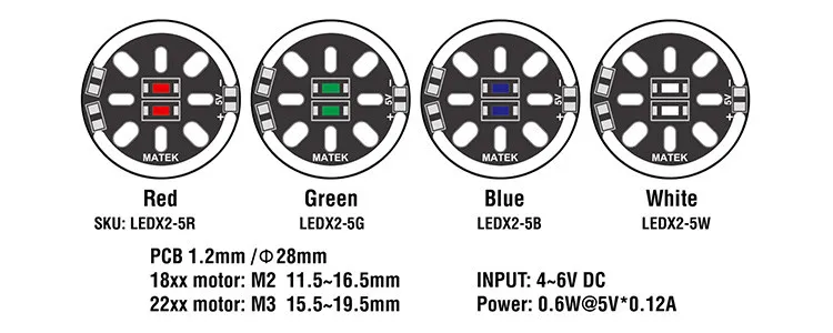 Matek светодиодный синий X2/5 V двигатель, навигационный светильник для FPV квадрокоптера QAV180 QAV R 220 QAV210 ZMR250 Martian 230 255 дронов