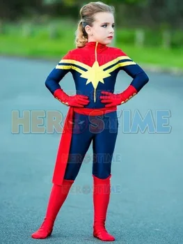 

Captain Marvel Kids Costume Girls Superhero Ms Marvel Carol Danvers Cosplay Party Suit For Adult/ Kids/Custom Made