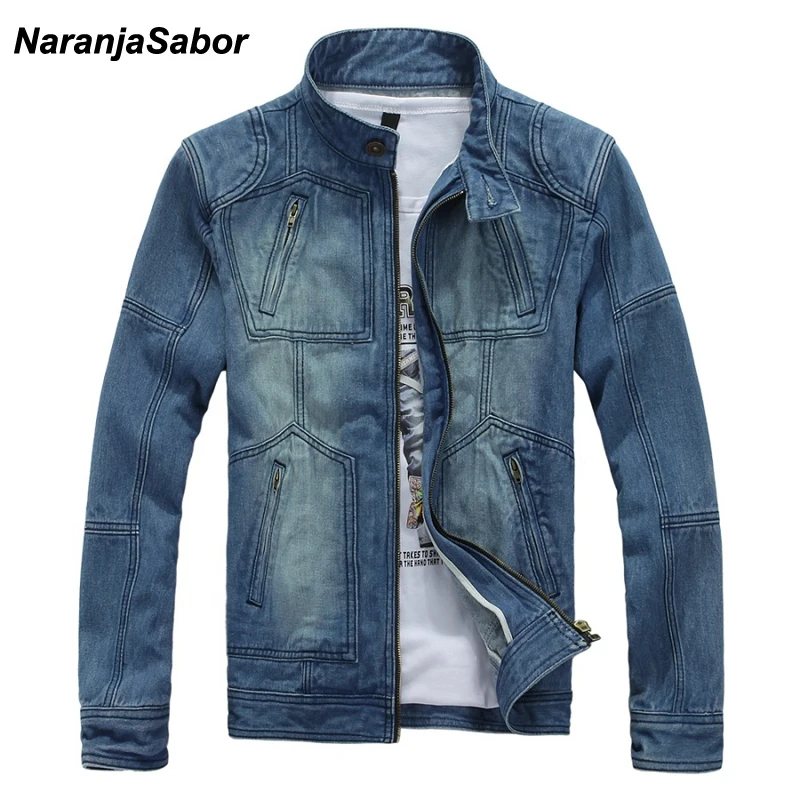 

NaranjaSabor 2018 Spring Autumn Men's Denim Coats Slim Hooded Men's Jacket Cowboy Coat Male Outerwear Mens Brand Clothing 5XL