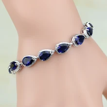 925 пробы серебряные ювелирные изделия голубой циркон белый CZ цепи и звенья браслеты для женщин подарочная коробка и S074