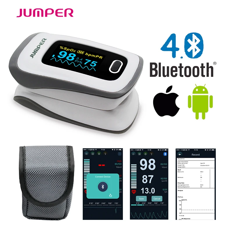 

2018 JUMPER newest Bluetooth Fingertip Pulse Oximeter Oximetro de dedo Blood Oxygen Saturation Oximetro a finger for Health Care