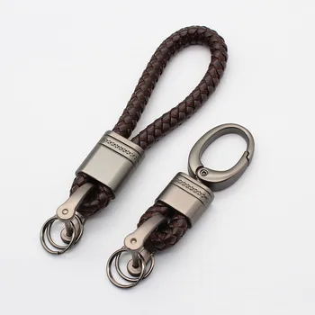 

High quality woven leather keychain detachable metal keyrings key chains unisex auto key ring for car key chain holder L30