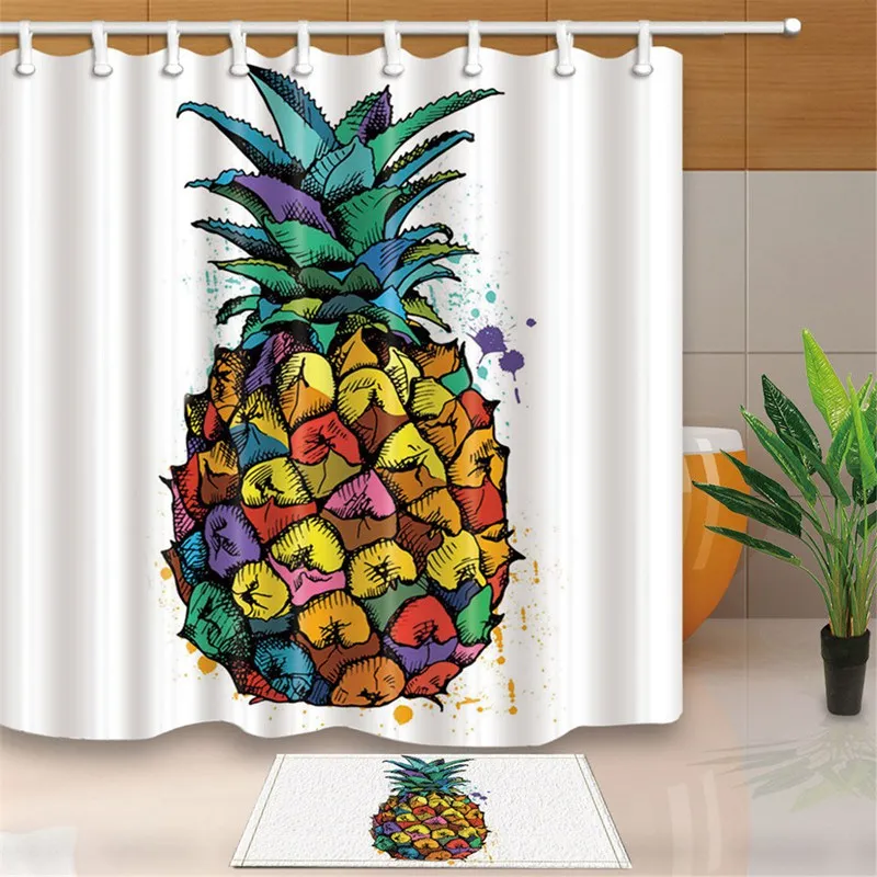 

HOT Pineapple Pattern Print Polyester Fabric Shower Curtain Bath Mat For Home Bathroom Decorative Bath Curtains