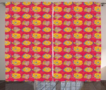 

Poppy Curtains Aquarelle Illustration of Spring Flowers with Abstract Swirls and Dots Background Living Room Bedroom Window