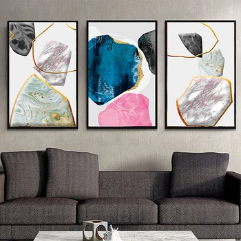 

Nordic Abstract Golden Rim Stone Canvas Paintings Colorful Posters Prints Entrance Wall Art Pictures for Living Room Decoration