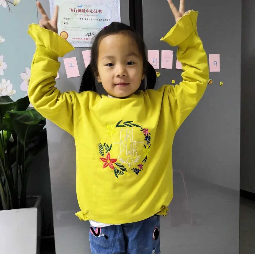 Autumn Spring Fashion Cute 2 3 4 5 6 7 8 9 10 Years Children Flower Letter Flare Trumpet Sleeve Kids Baby Girl Sweatshirts