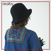 REALBY Новые Летние чистый черный Sanshade Рыбацкая шляпа женские хлопок Солнцезащитный крем шапочка для бассейна милые торговый пляж унисекс KR04-301