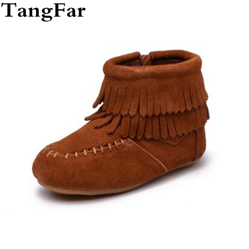 

Children genuine Leather Tassels Boots Fashion Zipper Short Boots Waterproof Botas For Toddler Sneaker